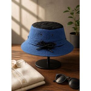 NWT The Hideout Clothing Co Blue Denim Octagon Classic Bucket Hat Pull String